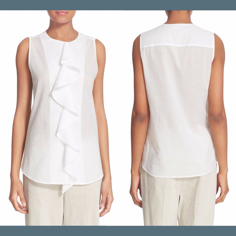 Nwt Theory Jastrid Ruffle Sleeveless Top In Cotton Lawn White [Sz Small ]